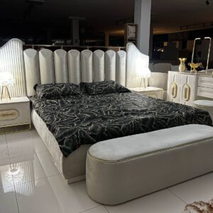 Premium Turkish High-Gloss Bed Set With Sleek Silver Trim